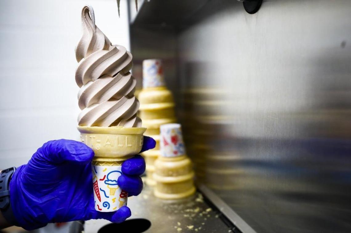 Savannah Hunsucker, of Lexington, and her mother, Karen Hunsucker, sell “Rupp Arena ice cream” from different concession stands. During the boys’ state high school basketball tournament, the two are competitive over whose stand has the highest “cone count.” Savannah Hunsucker says, “Last season, she outsold me — but I think that was because she had more winning teams on her end of the arena.”