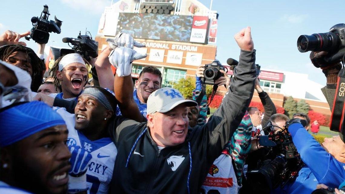 Mark Stoops celebrated after Kentucky upset Louisville last year. The 2016 season was the first time UK beat U of L, Vanderbilt, Mississippi State and South Carolina all in the same year since 1998.
