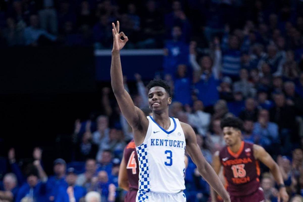 Kentucky’s Hamidou Diallo reacted after making a three-point shot in UK’s 93-86 win over Virginia Tech last week. The freshman from Queens, N.Y., hit four of seven treys and scored 20 points against the Hokies.