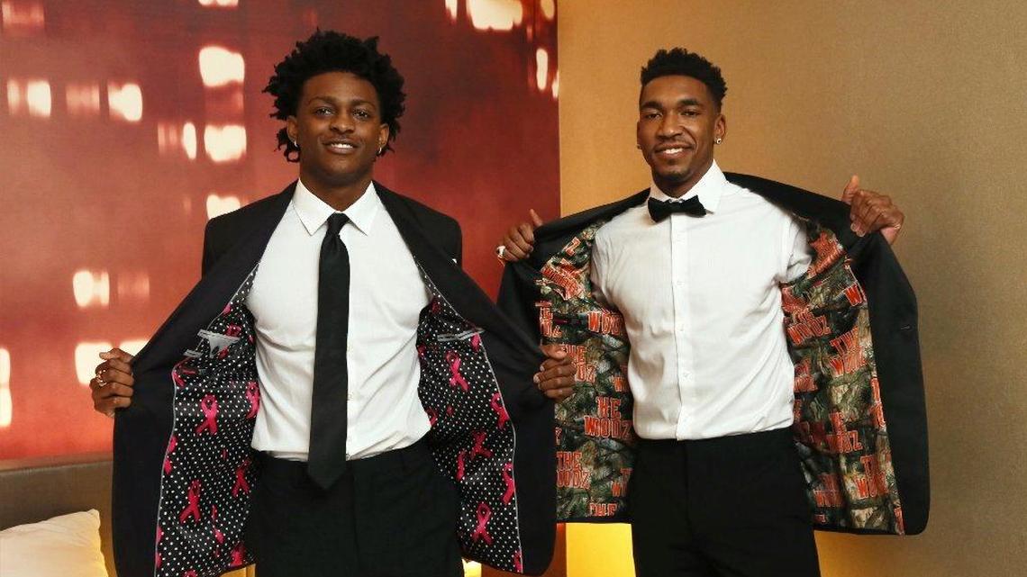 Former Kentucky guards De’Aaron Fox, left, and Malik Monk showed off their suits before Thursday night’s NBA Draft. Fox was chosen fifth overall by Sacramento, while Monk went No. 11 to Charlotte.