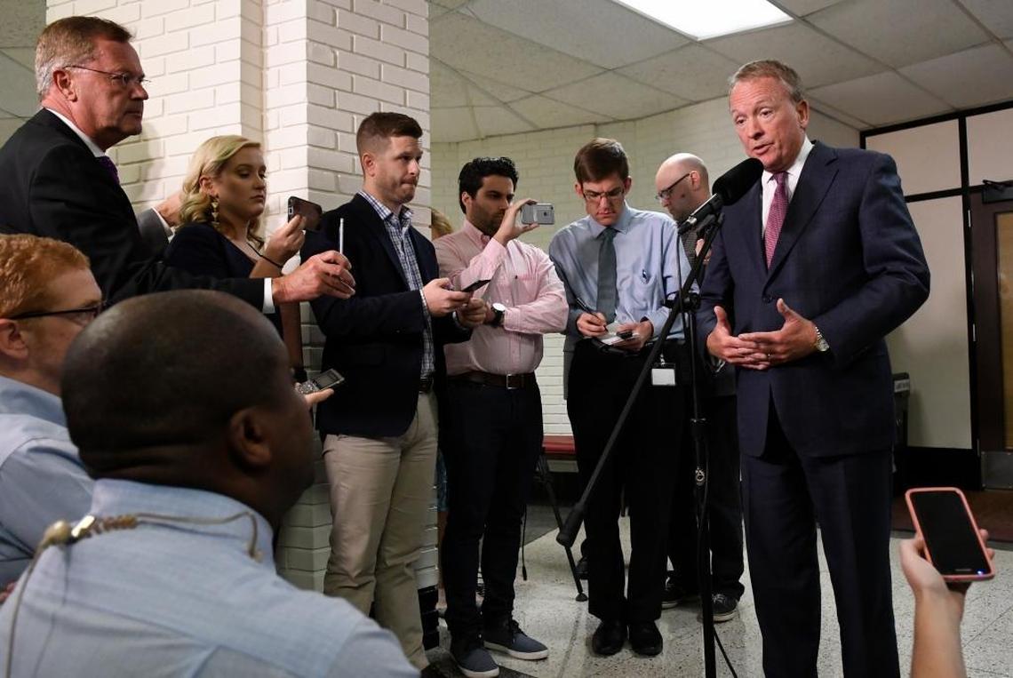 University of Louisville acting President Greg Postel spoke with reporters after the U of L Athletics Association Board voted unanimously to fire Rick Pitino “with cause” as Cardinals men’s basketball head coach.