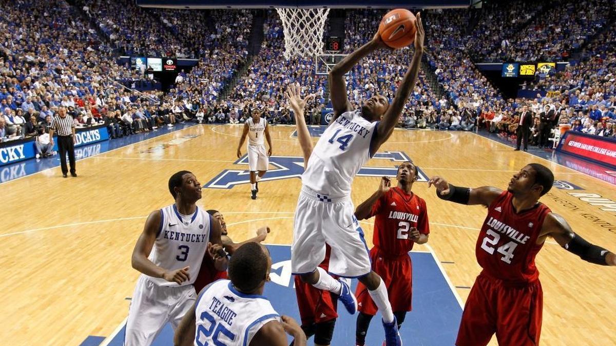 Kentucky forward Michael Kidd-Gilchrist (14) scored two of his team-high 24 points as No. 3 Kentucky defeated No. 4 Louisville 69-62 in Rupp Arena on New Year’s Eve, 2011.