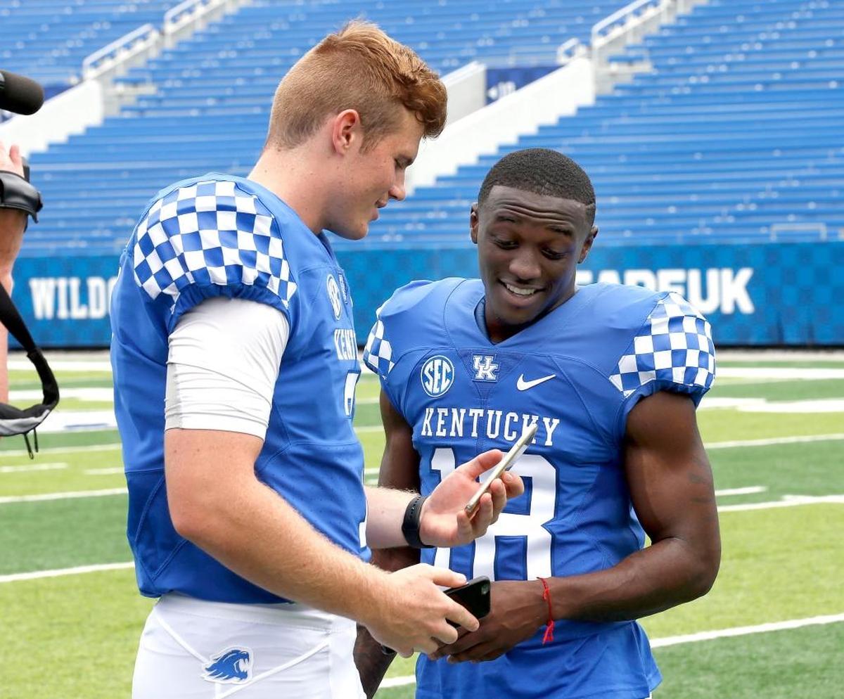 Drew Barker, left, and Boom Williams, during Kentucky’s 2016 Media Day. Both members of Kentucky’s ballyhooed 2014 recruiting class wound up leaving UK before their eligibility expired.