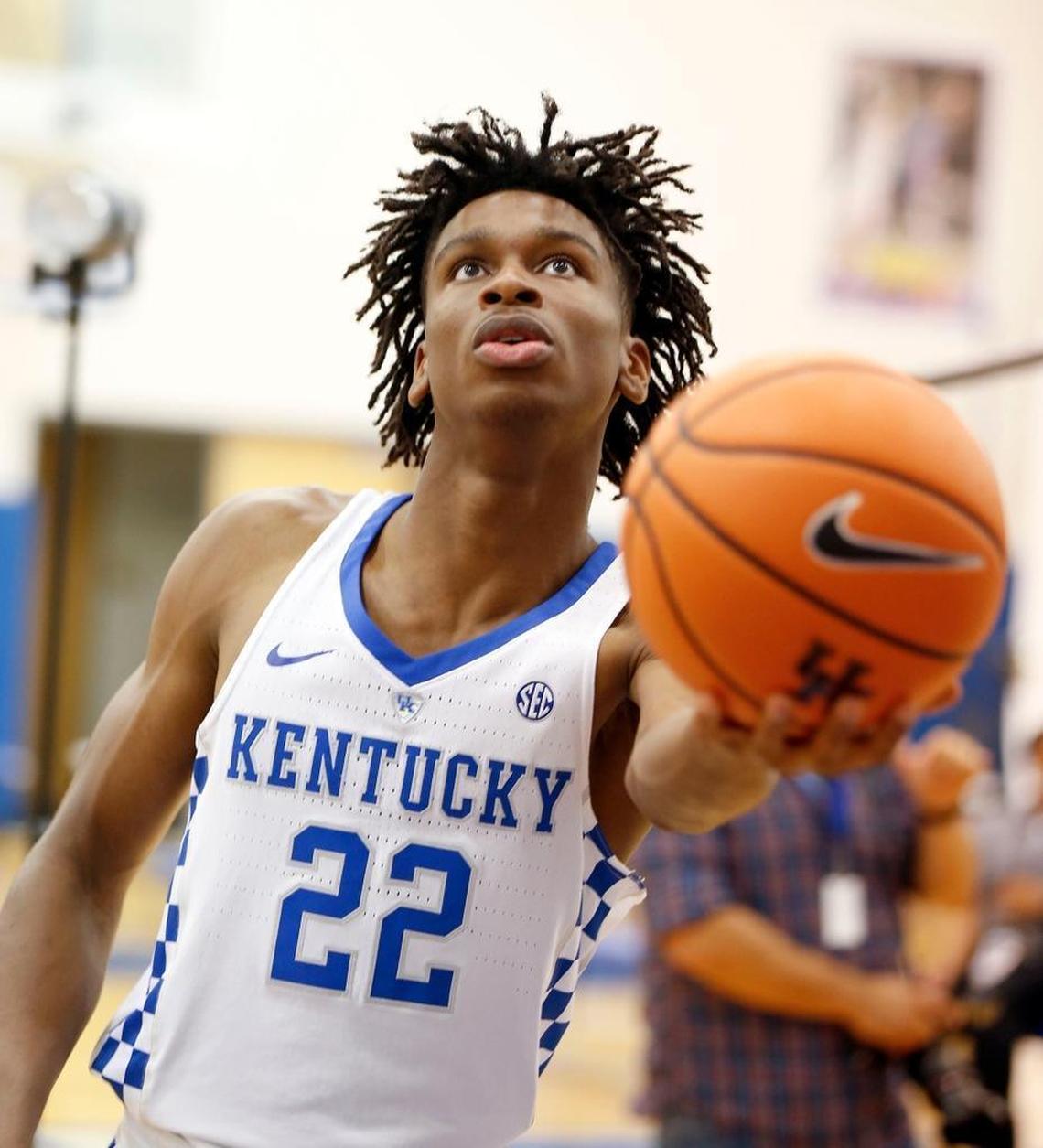Kentucky guard Shai Gilgeous-Alexander, No. 22, says “I’m not the most athletic guy so I’ve got to use angles and tricks and flip shots and stuff like that to produce.”