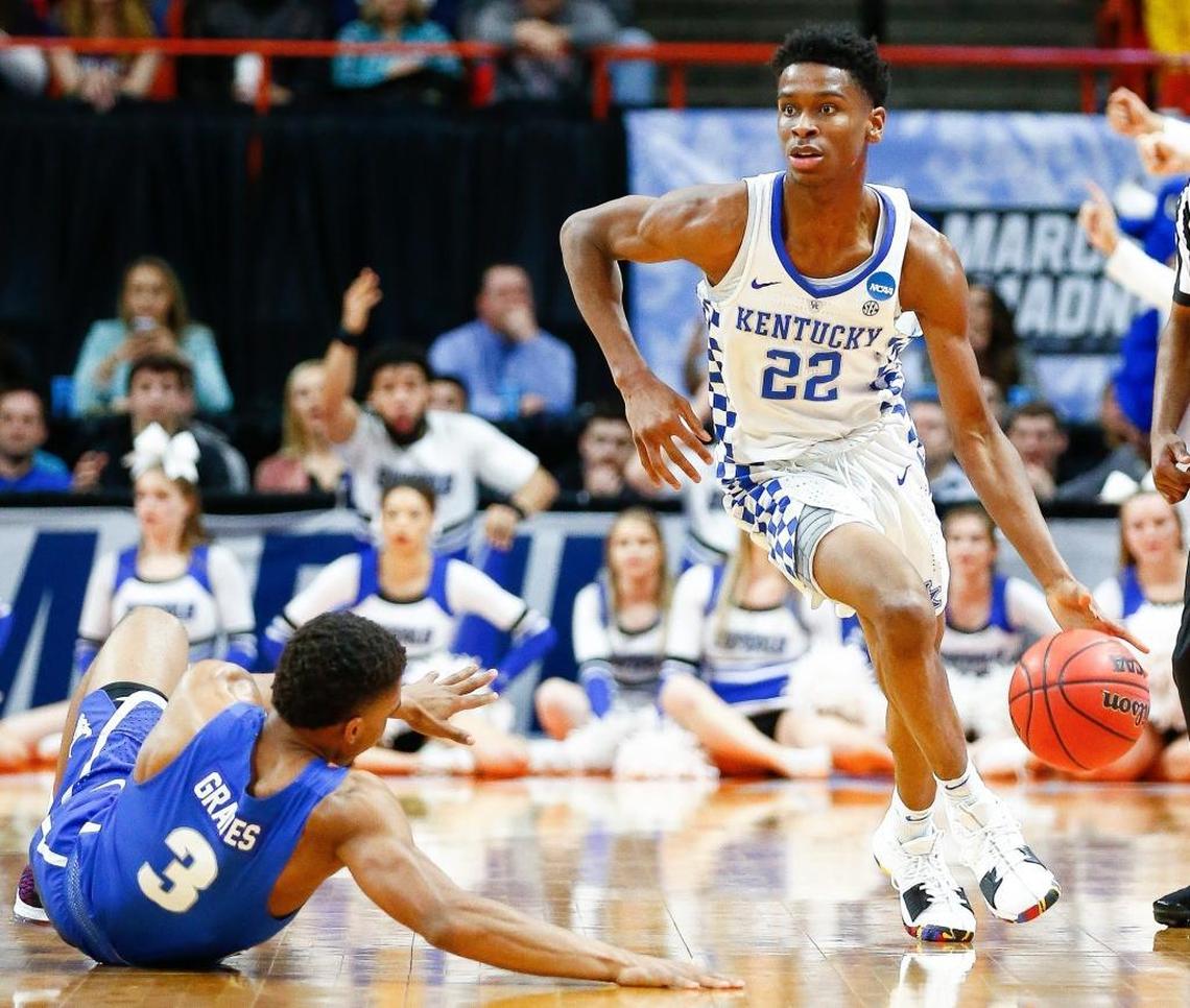 During his only college season at Kentucky, Shai Gilgeous-Alexander averaged 14.4 points, 5.1 assists, 4.1 rebounds and 1.6 steals per game for the 2017-18 Wildcats.