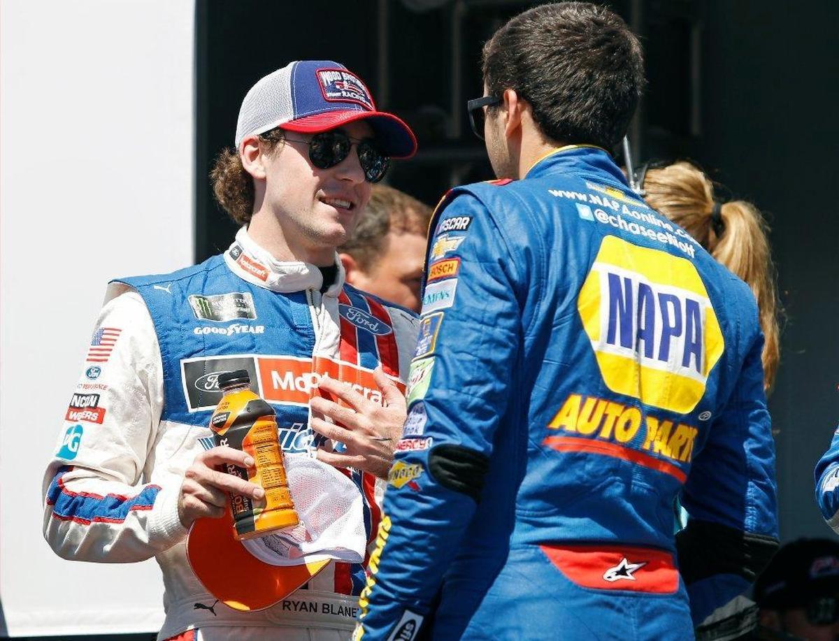 Ryan Blaney, left, won his first Cup Series race in 2017 at age 23. Chase Elliott, right, is still looking for his first Cup victory but is sixth in the points standings going into Saturday night’s Quaker State 400 at Kentucky Speedway.
