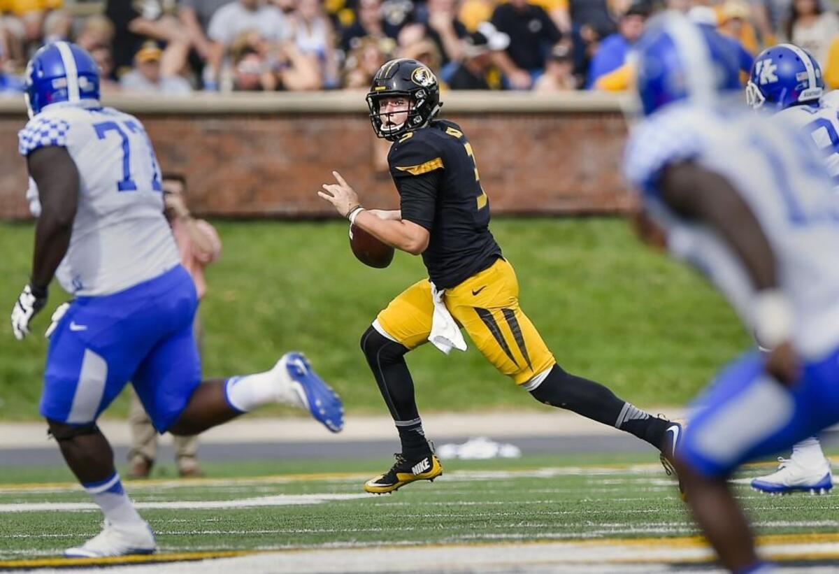 Missouri quarterback Drew Lock rolled out against Kentucky in the Tigers’ 35-21 loss to the Wildcats last season in Columbia. Lock is second in the SEC this season in passing yards a game (278.8).