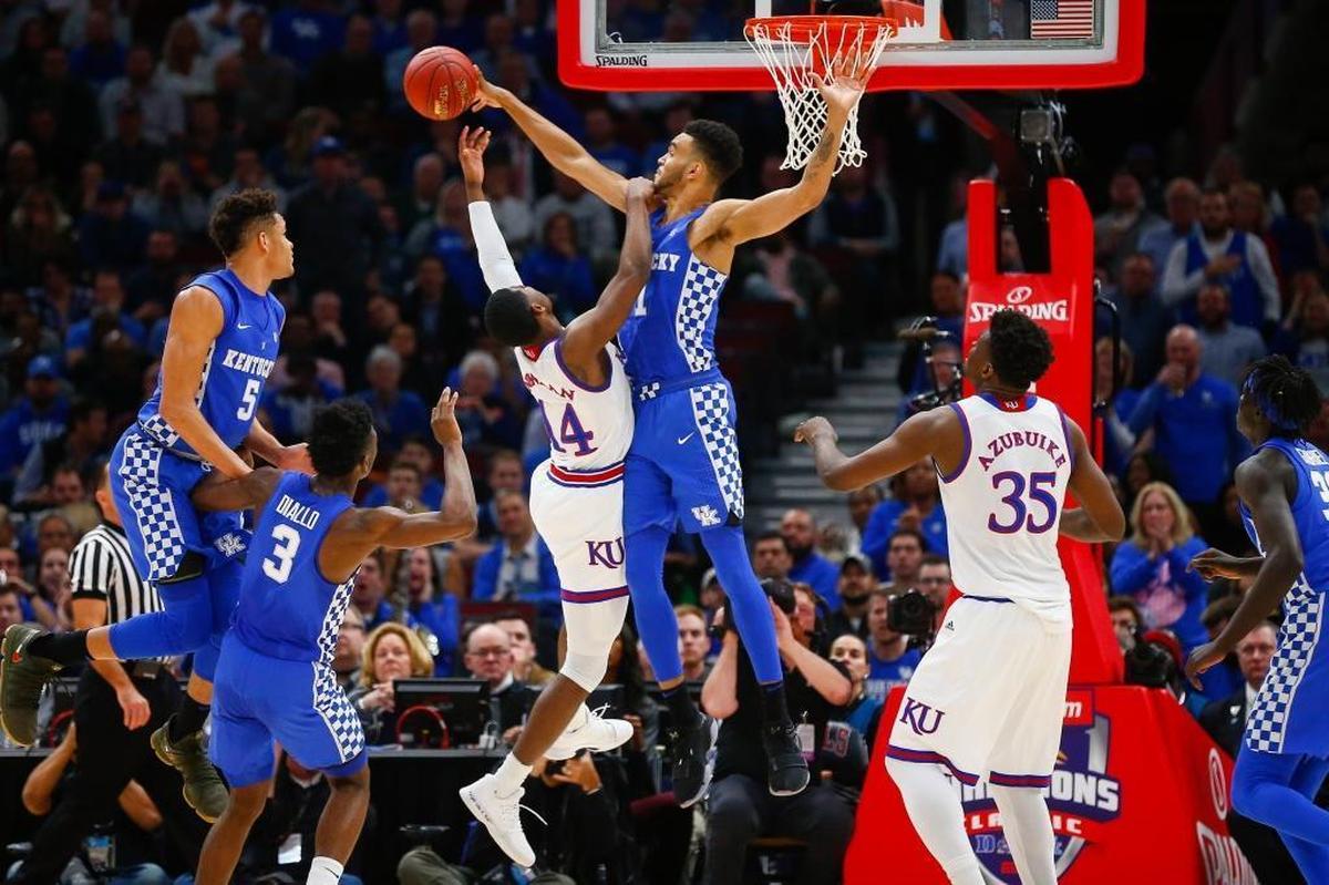 Kentucky Wildcats forward Sacha Killeya-Jones, blocking shot, will look to return against Virginia Tech after missing last Saturday’s game against Monmouth due to a sprained ankle. The 6-foot-10 sophomore from Chapel Hill, N.C., is averaging 4.9 points and 4.4 rebounds this season.