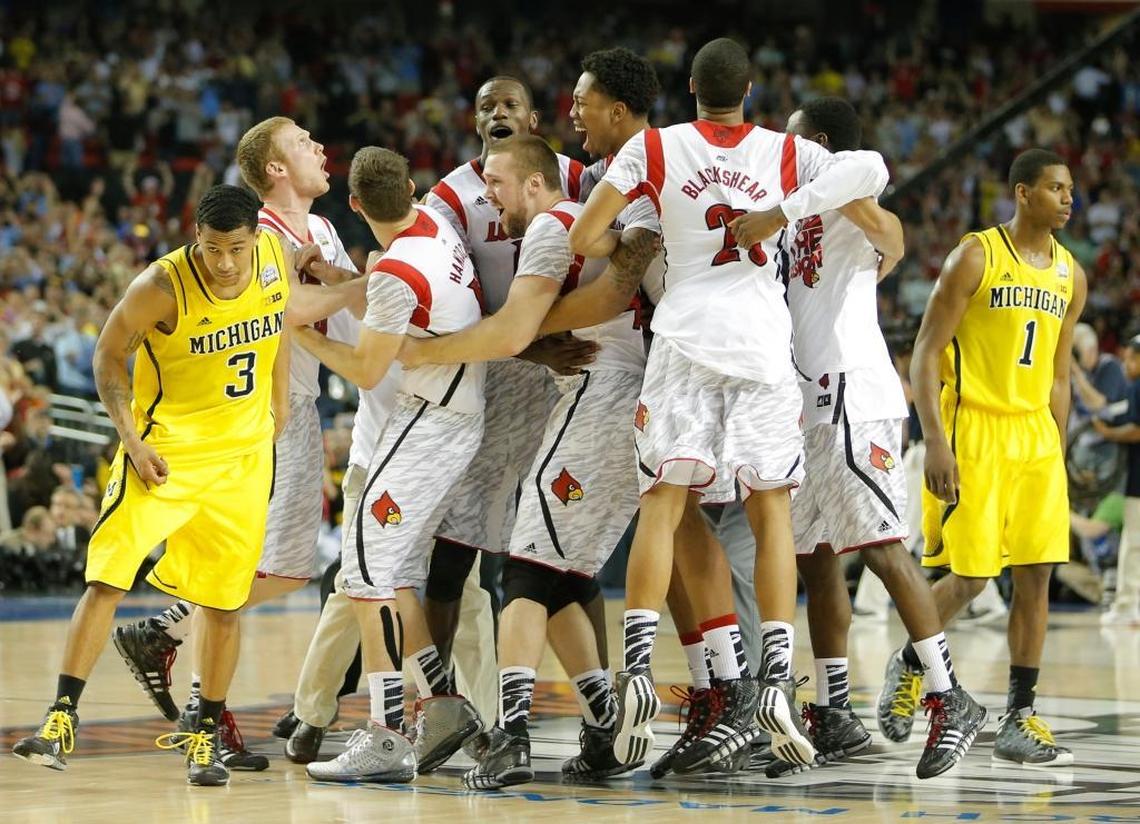 The 2012-13 Louisville Cardinals celebrated an 82-76 victory over Michigan in the 2013 NCAA championship game. On Tuesday, the NCAA ordered the school to vacate the 2013 NCAA title as a result of the strippers/escorts for recruits scandal at Louisville.