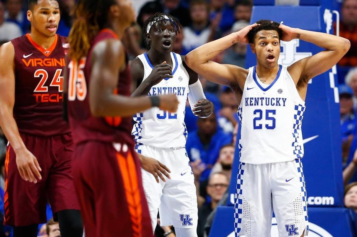Kentucky forward PJ Washington (25) reacted to a foul call in last week’s UK win over Virginia Tech. Washington is averaging 9.8 points and 5.5 rebounds for the No. 7 Wildcats (9-1).