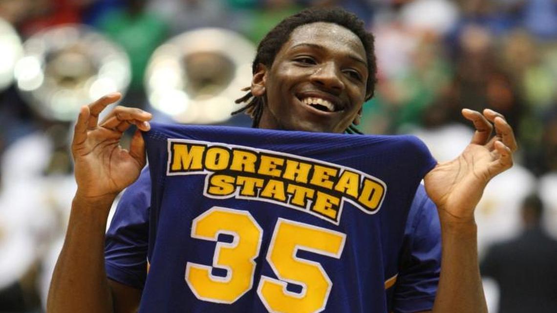 Morehead State’s Kenneth Faried celebrated after leading the Eagles past Alabama State in the opening round of the 2009 men’s NCAA basketball tournament.