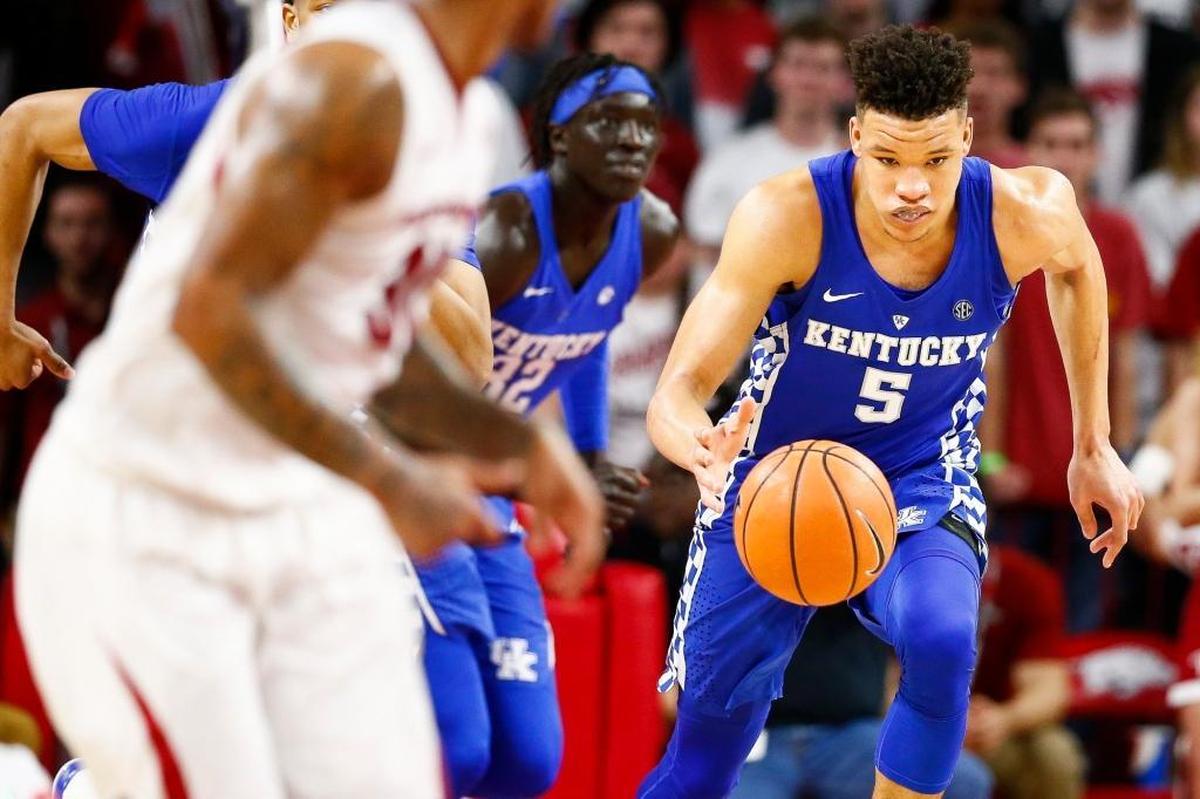 According to a Yahoo Sports report Friday, Kentucky forward Kevin Knox (5) was among several current high-profile men’s college basketball players who may have had a dinner paid for by representatives of a sports agent. According to the NCAA rules manual, “the receipt of such expenses constitutes compensation based on athletics skill and is an extra benefit not available to the student body in general.”
