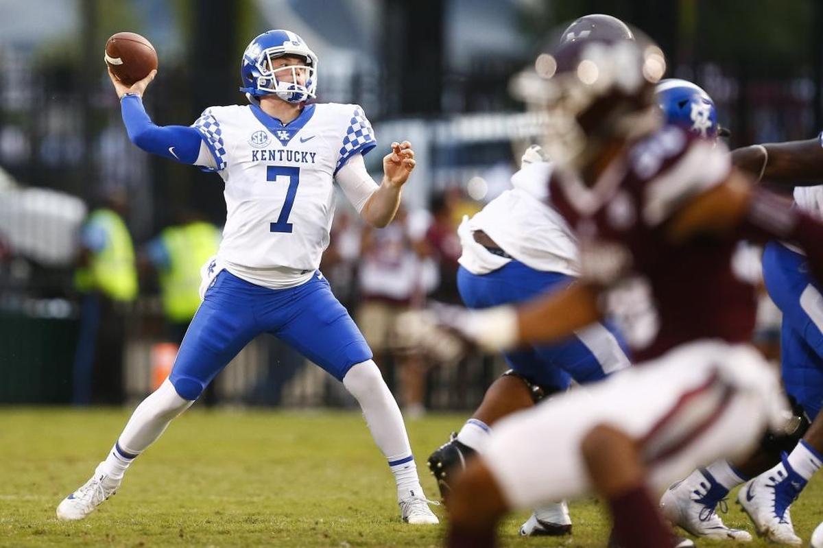 Kentucky quarterback Drew Barker (7) is a career 50 percent passer at Kentucky (55-of-110 for 731 yards). The former Conner High School star, who will be a fifth-year senior in 2018, has thrown five touchdown passes and seven interceptions during his UK career.