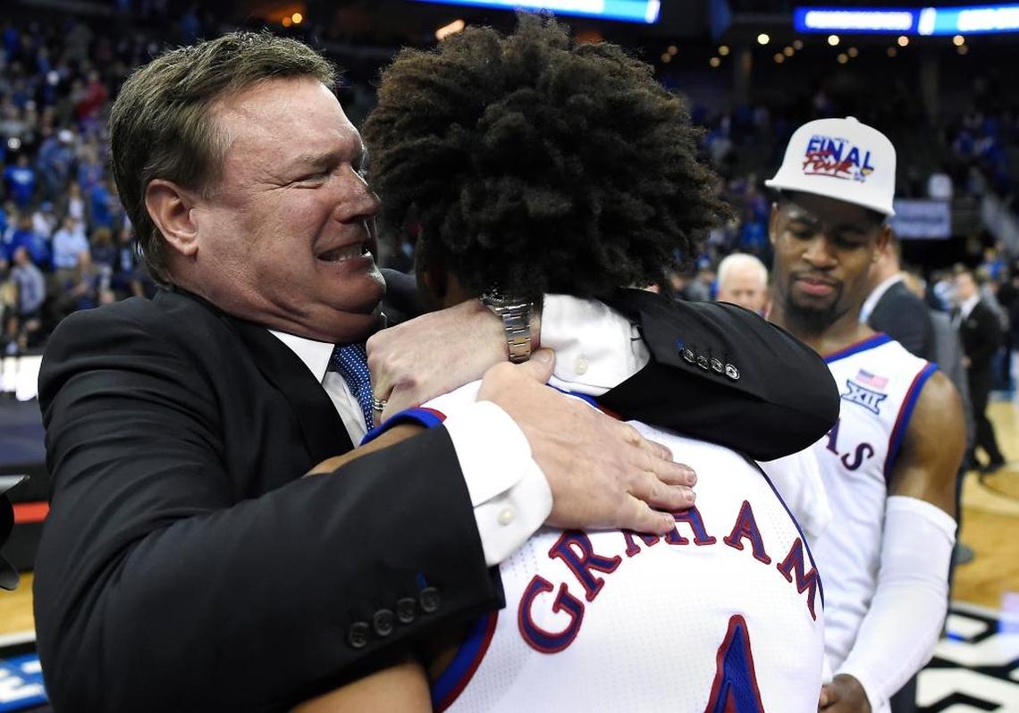Kansas Coach Bill Self, left, and Jayhawks star guard Devonte Graham will try this weekend to add the 2018 NCAA championship to the ones KU won in 1988 and 2008.