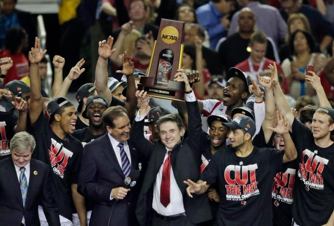 Rick Pitino and the Louisville Cardinals celebrated the 2013 NCAA title they earned by beating Michigan, 82-76, in the national championship game. Louisville must vacate its 2013 title following an NCAA appeals panel’s decision to uphold sanctions against the men’s program for violations committed in the strippers/escorts for recruits scandal at U of L.