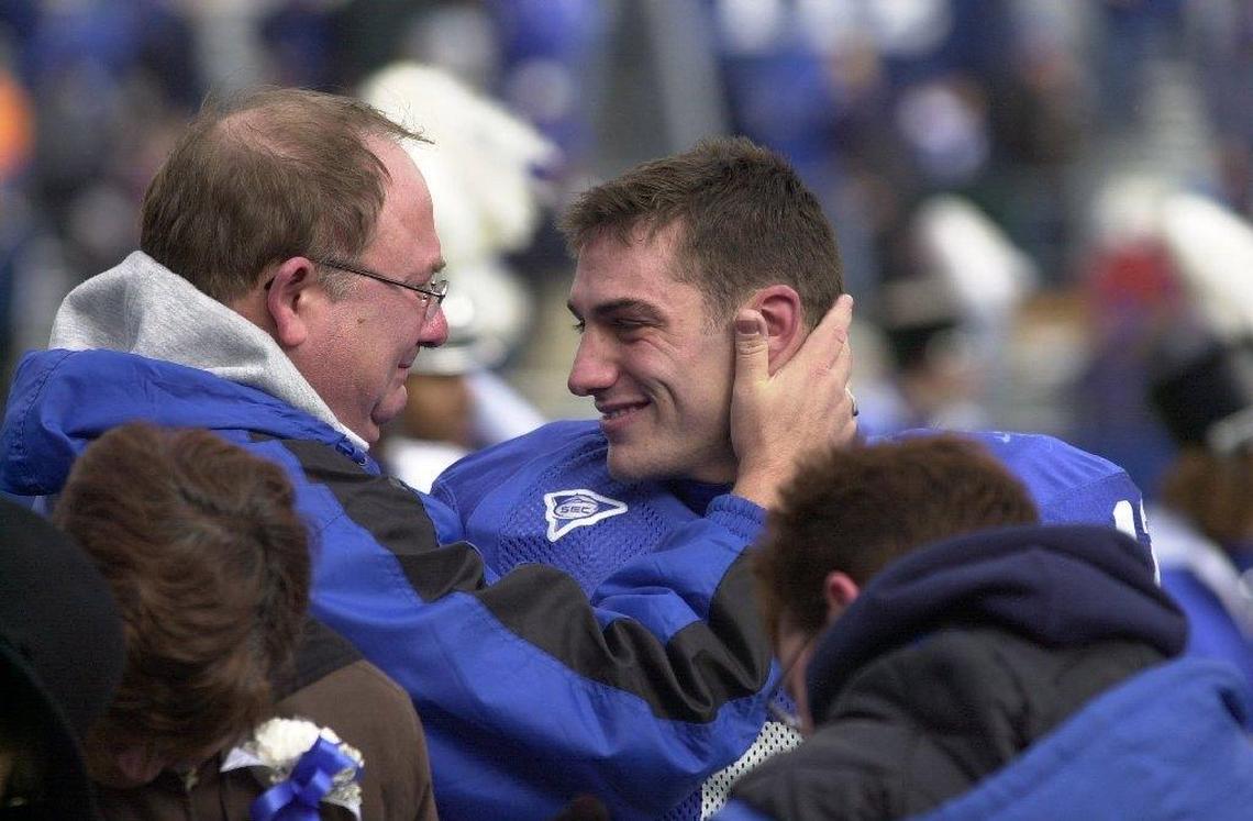 Derek Abney, right, with his father, Larry, on Kentucky football Senior Day in 2003.