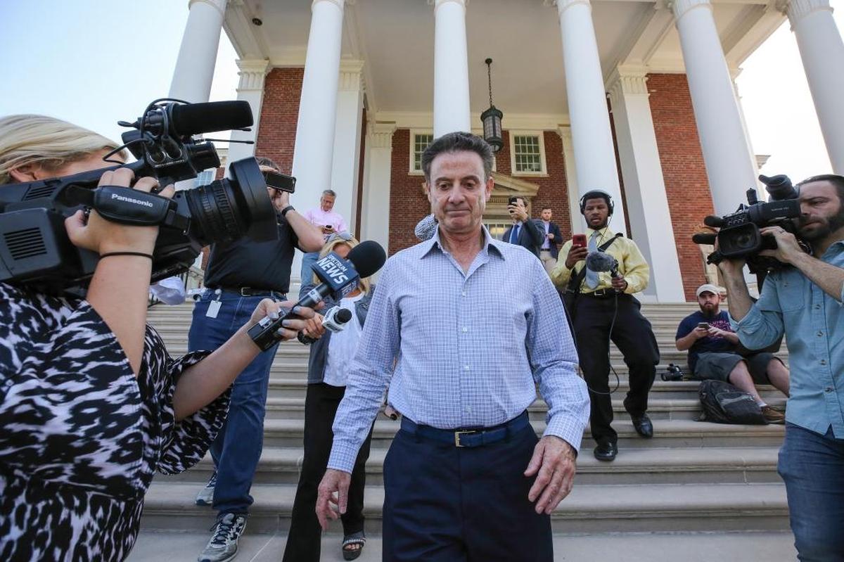 Rick Pitino left Grawemeyer Hall on the University of Louisville campus Wednesday after meeting with U of L interim president Greg Postel.