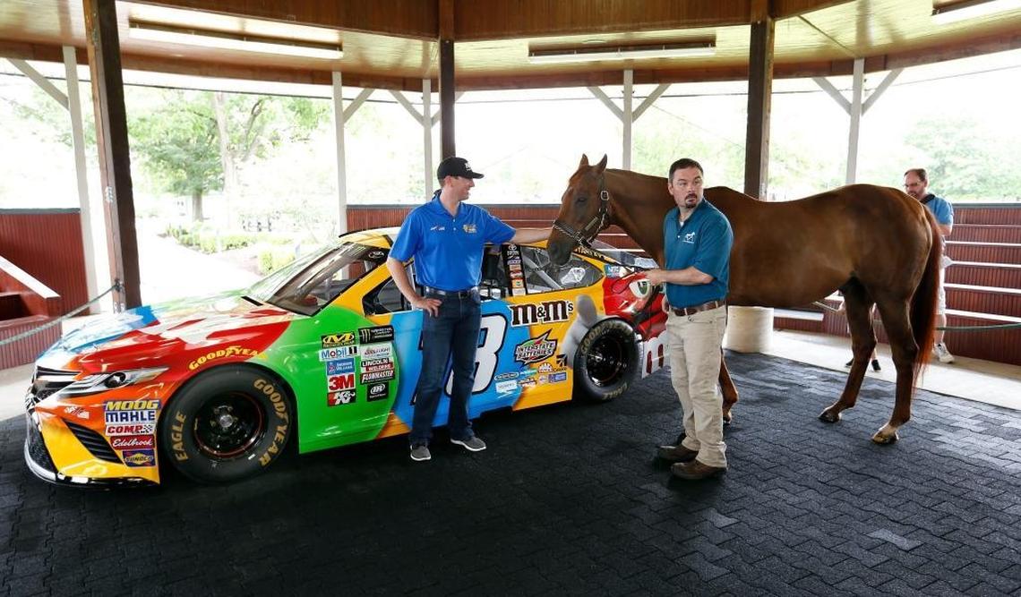 Kyle Busch, the 2015 champion of the Monster Energy NASCAR Cup Series, with Funny Cide, winner of the 2003 Kentucky Derby.
