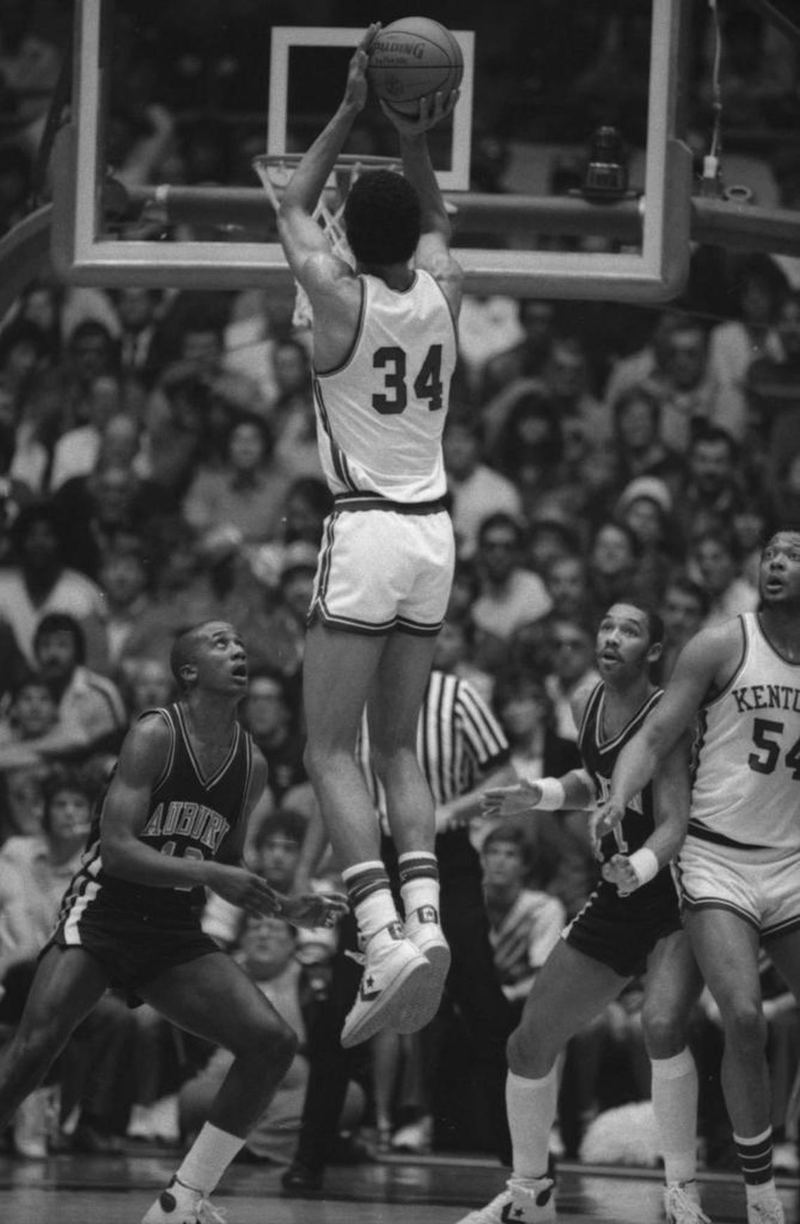 Kenny Walker, No. 34, ended his University of Kentucky career (1982-86) as the second all-time leading scorer (2,080 points) in UK men’s basketball history.