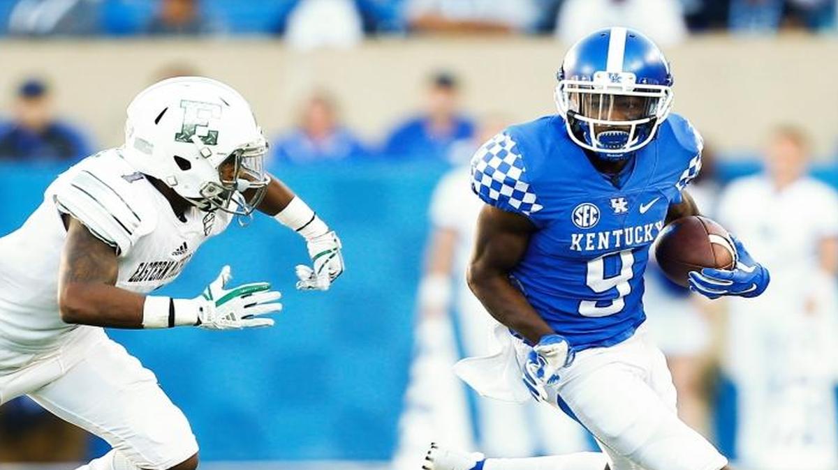 Kentucky Wildcats senior wide receiver Garrett Johnson, No. 9, is now fourth on the all-time UK receiving yardage list with 1,772 yards. Ahead of him are Craig Yeast (2,899), Keenan Burton (2,376) and Derek Abney (2,339).