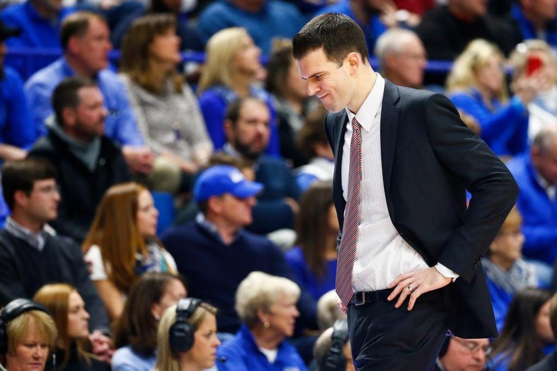 Former Louisville interim head coach David Padgett paced in front of the Cardinals’ bench during U of L’s 90-61 loss to Kentucky in Rupp Arena on Dec. 29. Louisville is 13-26 against Kentucky in the modern rivalry (since 1983) between the schools.