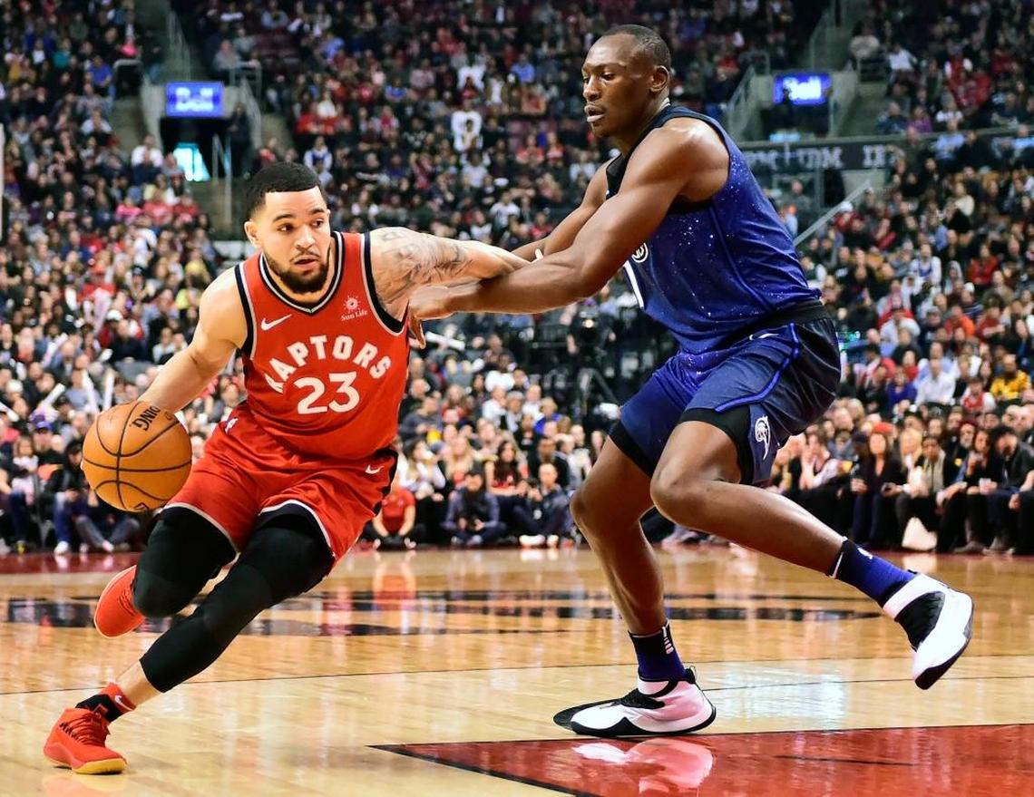 Toronto guard Fred VanVleet (23), the former Wichita State star, has emerged as a key component of the Raptors’ “bench mob” — the second unit that has been a key in Toronto’s drive to a franchise-best 59 victories in 2017-18.