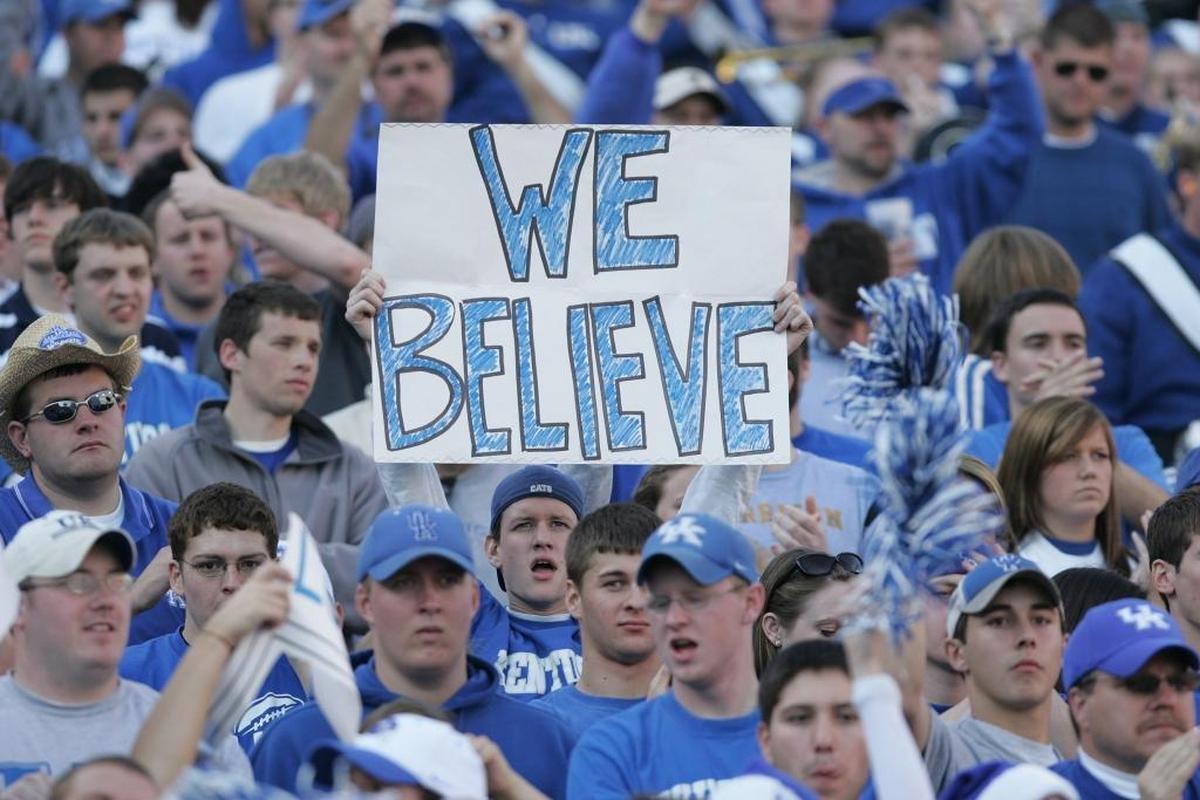 A Kentucky fan among the crowd of 68,024 who saw UK beat Clemson 28-20 in the 2006 Music City Bowl held up a sign supporting the Wildcats.