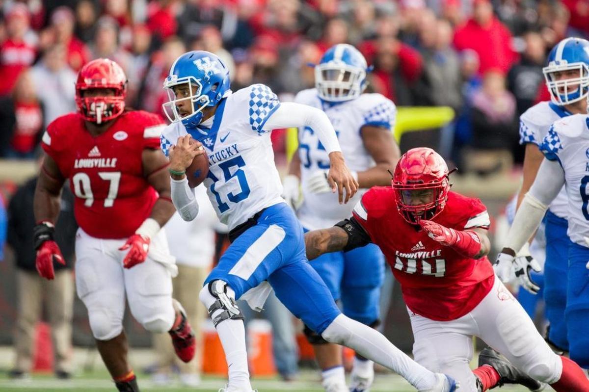 In 2016, when Kentucky was down to two healthy, scholarship quarterbacks on its roster, starting QB Stephen Johnson (15) was still used in the running game.
