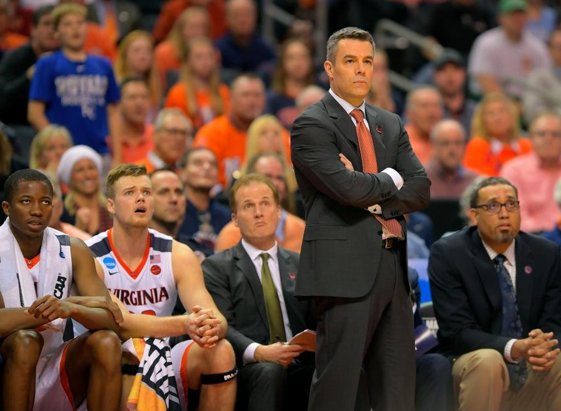 Virginia Coach Tony Bennett looked on as the Cavaliers were routed 74-54 by the University of Maryland-Baltimore County, becoming the first No. 1 seed in men’s NCAA Tournament history to ever lose to a No. 16 seed.