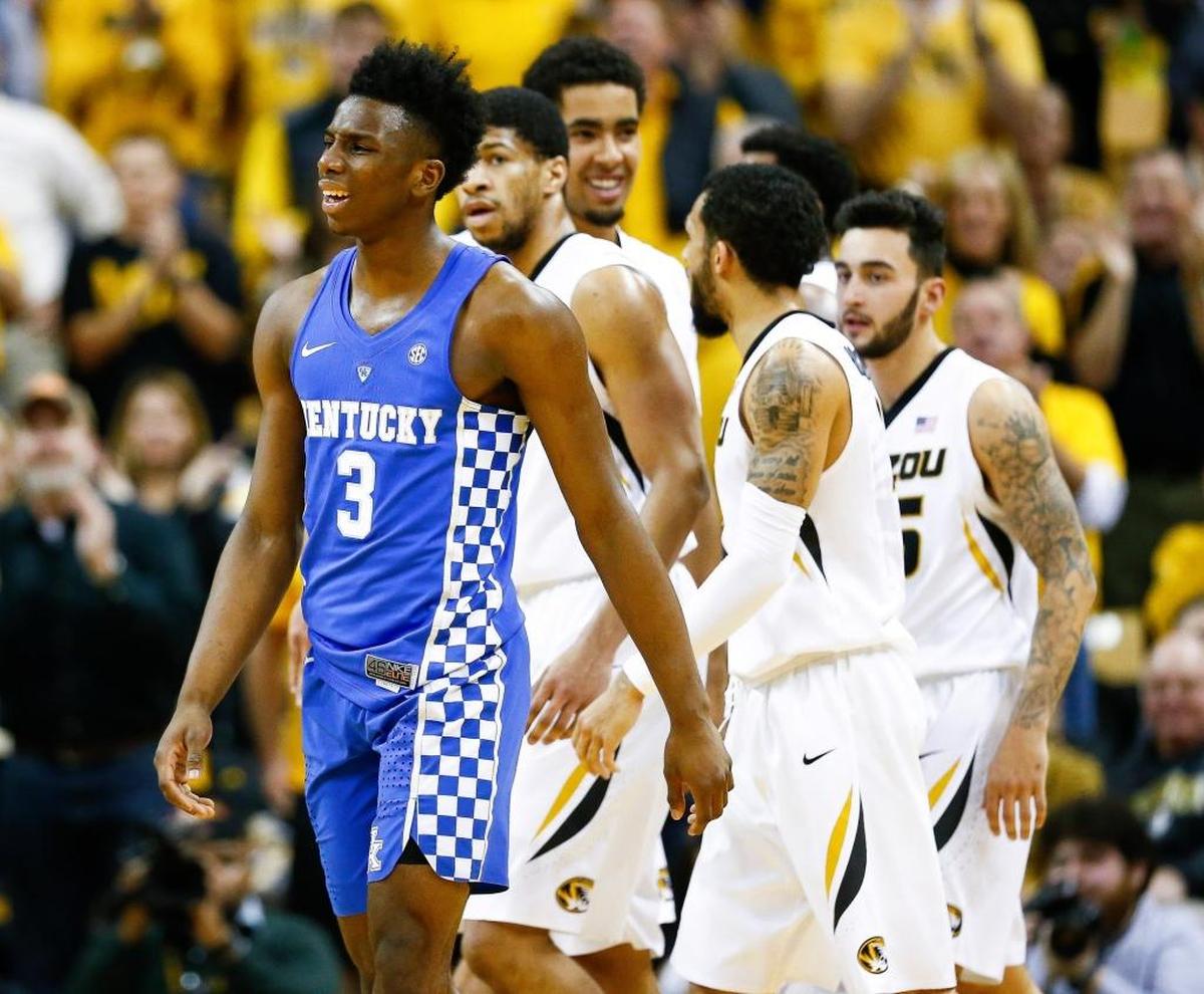 Current Kentucky Wildcats guard Hamidou Diallo (3) reacted after UK lost at Missouri 69-60 last Saturday.