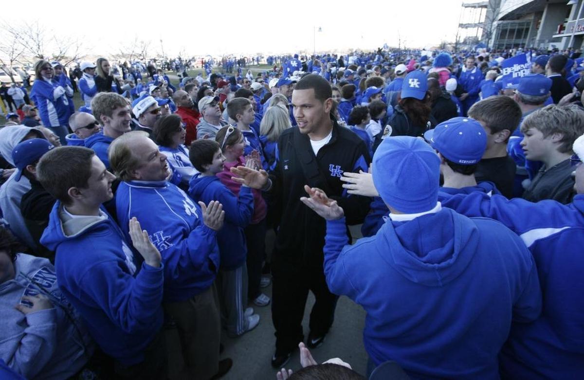 Kentucky quarterback Andre Woodson was greeted at the Cat Walk by some of the thousands of UK fans who swelled attendance at the 2007 Music City Bowl to 68,661. The Cats defeated Florida State 35-28.