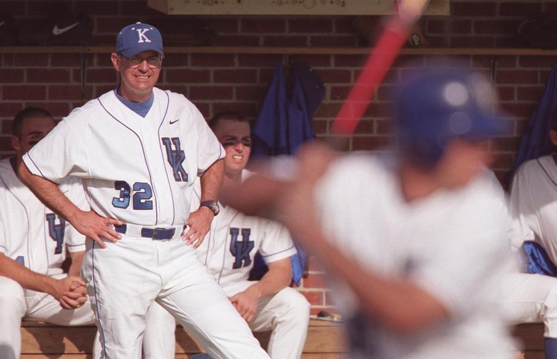 Keith Madison coaching Kentucky baseball in a game against Yale in 2000.