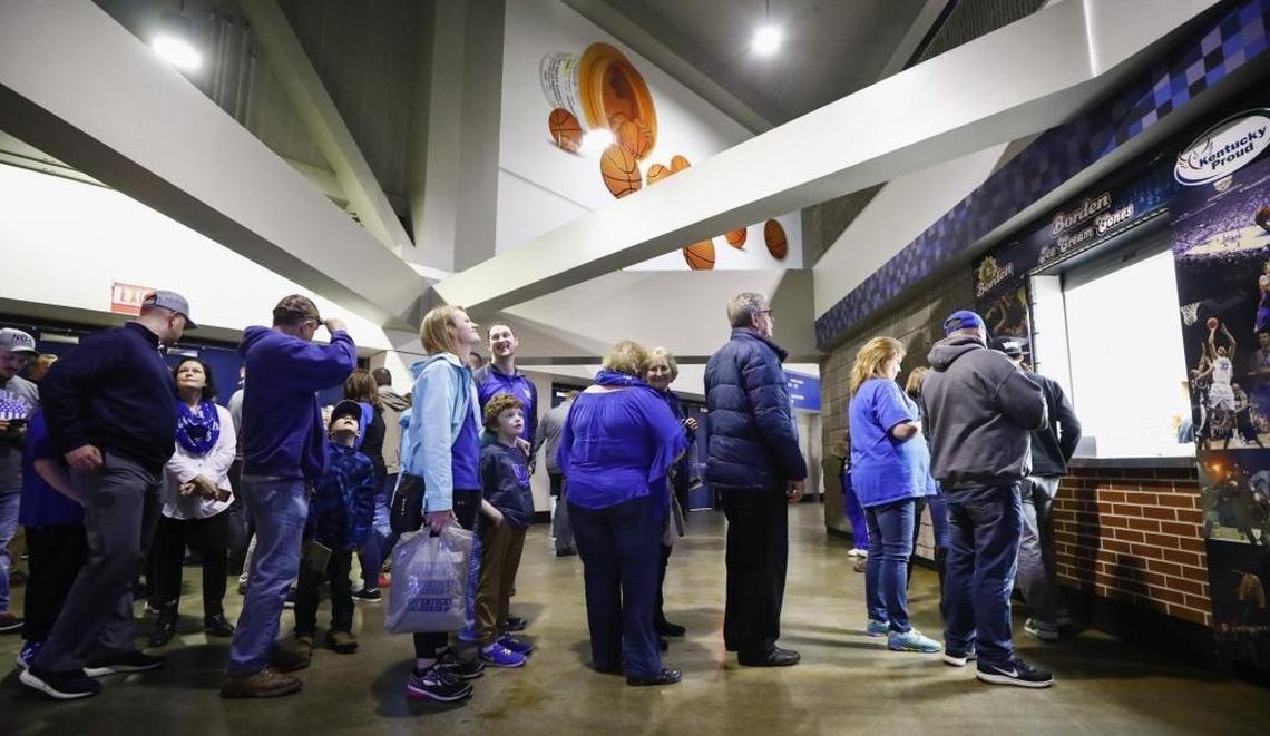 People lined up for soft-serve ice cream at Rupp Arena concession stands before Kentucky played Missouri on Saturday night. Going into the game with Mizzou, Rupp Arena had sold an average of 3,450 soft-serve ice cream cones at UK home games in 2017-18.