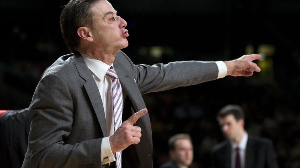 Louisville head coach Rick Pitino directs his tweak from the sideline in the second half of an NCAA college basketball game against Georgia Tech Monday, Feb. 23, 2015, in Atlanta. Louisville won 52-51.