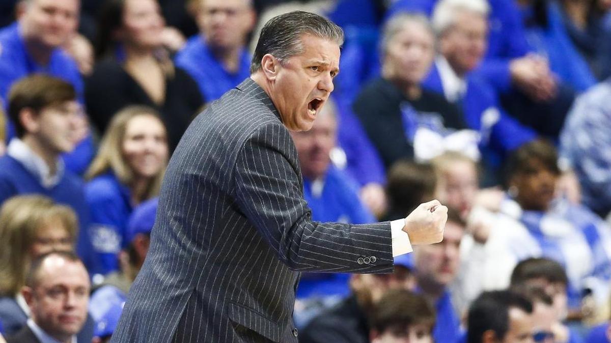 Kentucky head basketball coach John Calipari yells down the floor during his team’s 66-61 win over Georgia at Rupp Arena in Lexington, Ky., Sunday, Dec. 31, 2017.