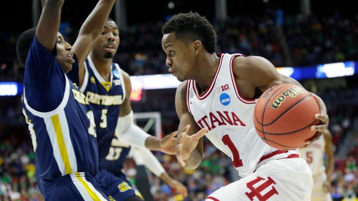 Indiana guard Yogi Ferrell drives to the basket during the second half of a first-round men's college basketball game against Chattanooga in the NCAA Tournament, Thursday, March 17, 2016, in Des Moines, Iowa.