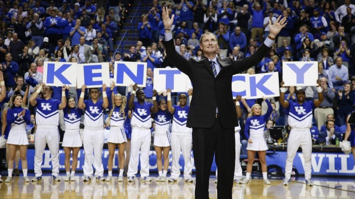 Former UK Great John Pelphrey did the "Y" of Kentucky as Kentucky defeated Boston University 82-62 on Tuesday November 24, 2015 in Lexington, Ky.