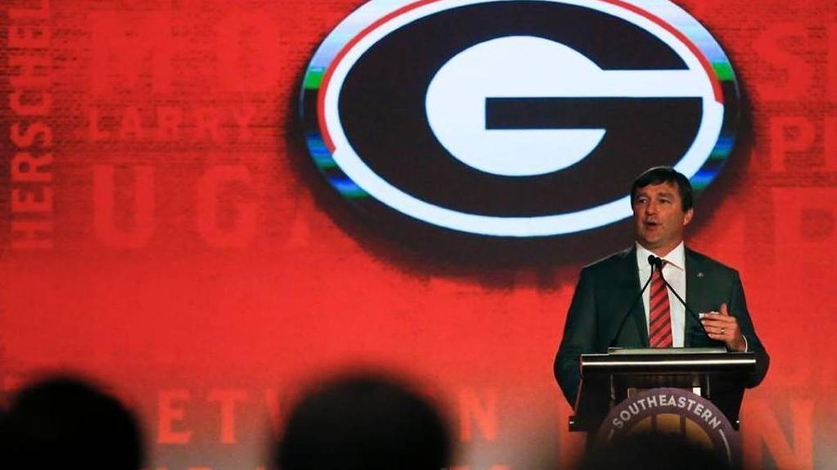 Georgia coach Kirby Smart appears at SEC Football Media Days in Hoover, Alabama on Tuesday, July 12, 2016.