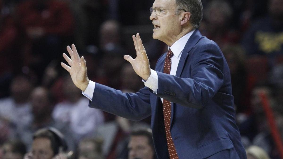 Oklahoma head coach Lon Kruger gestures in the first half of an NCAA college basketball game against West Virginia in Norman, Okla., Saturday, Jan. 16, 2016.