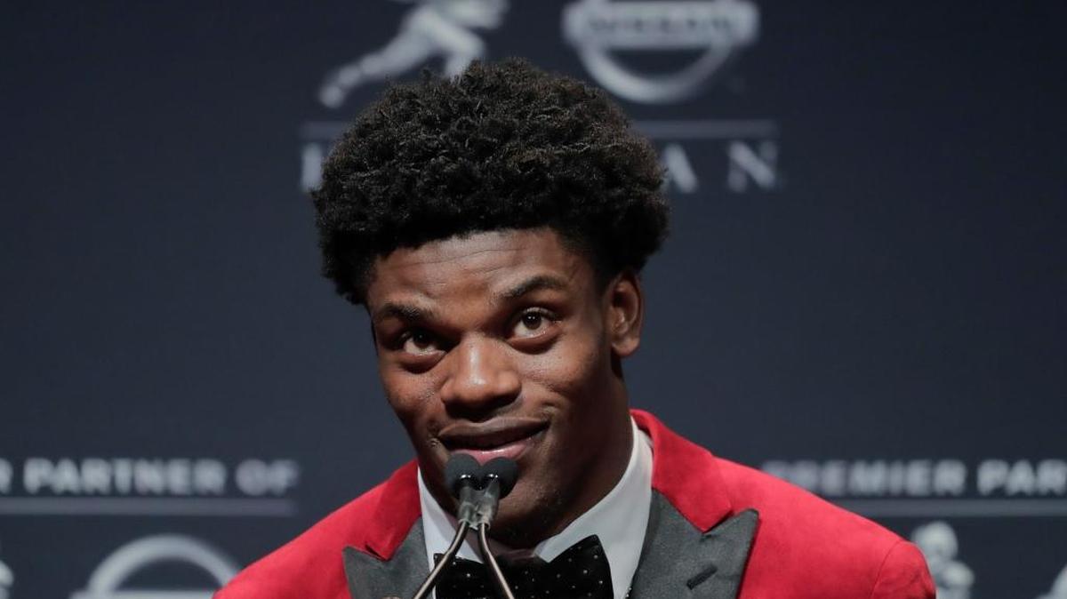Louisville quarterback Lamar Jackson answers questions during a news conference after winning the Heisman Trophy award, Saturday, Dec. 10, 2016, in New York.