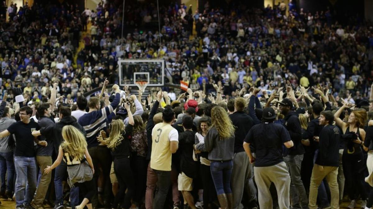 Vanderbilt students stormed the court as Vanderbilt defeated Kentucky 74-62 on Saturday February 27, 2016 in Nashville, TN.