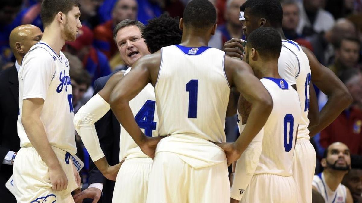 Kansas coach Bill Self talked to his team during a break in the action during first half of his team’s 70-63 over TCU. No. 20 Kentucky plays at No. 4 Kansas in the SEC/Big 12 Challenge on Saturday.