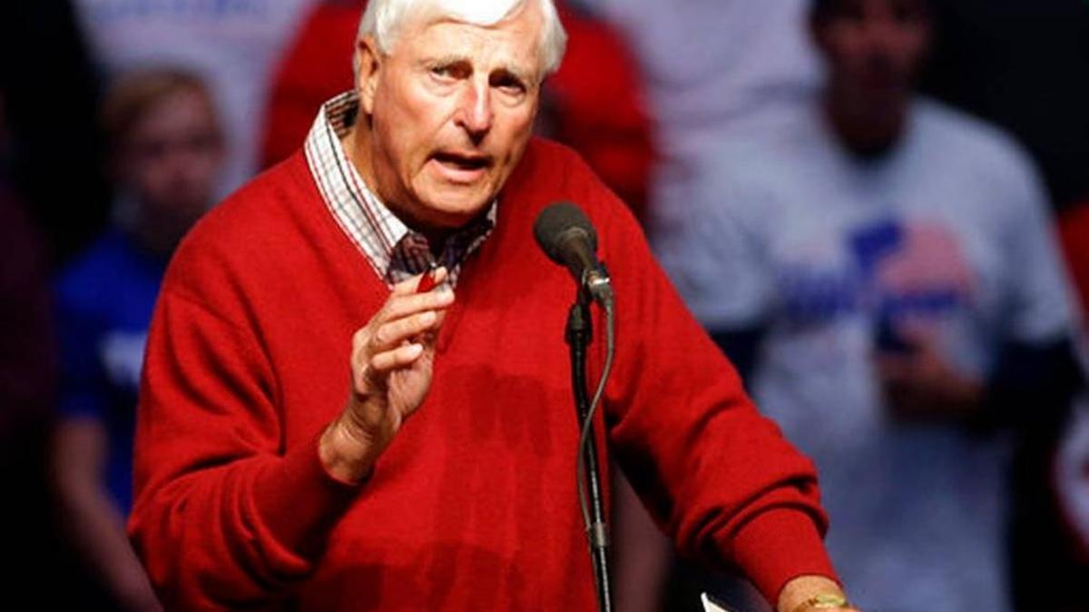 Former Indiana basketball coach Bob Knight, shown here speaking at a Donald Trump campaign rally in Indianapolis last year, was reportedly investigated by the FBI for groping allegations.