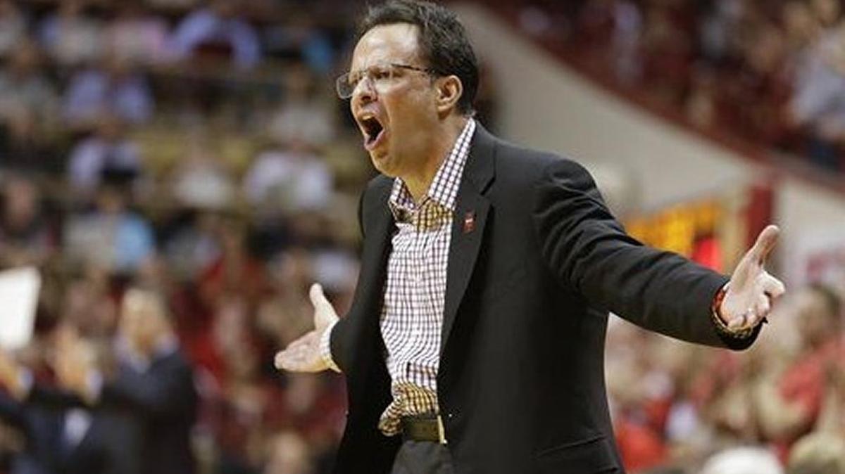 Indiana coach Tom Crean questions the lack of a call in the second half of the team's NCAA college basketball game against Purdue in Bloomington, Ind., Saturday, Feb. 20, 2016.
