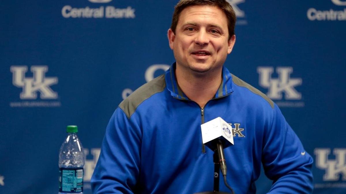New University of Kentucky football offensive coordinator Shannon Dawson answered questions during an introductory news conference held this morning in the Memorial Coliseum media room on the UK campus in Lexington, Ky., Wednesday, January 14, 2015.