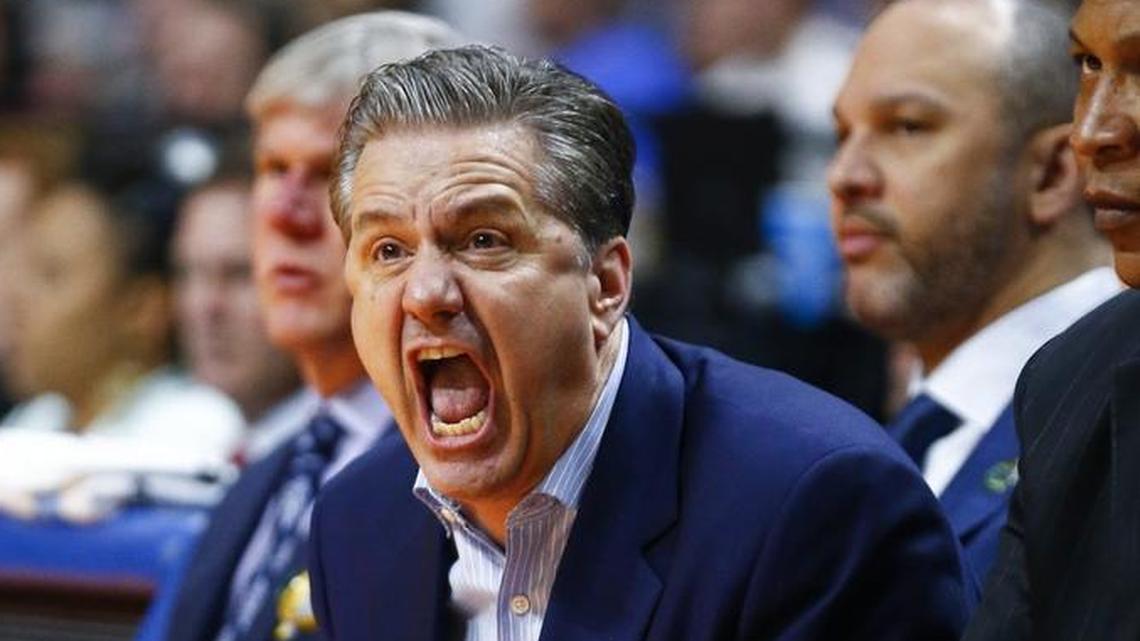 Kentucky head basketball coach John Calipari yelled instructions during a game against the Buffalo Bulls in the second round of the NCAA Men’s Basketball Tournament Saturday at Taco Bell Arena in Boise. Kentucky beat Buffalo 95-75 to advance to a South Region semifinal in Atlanta.