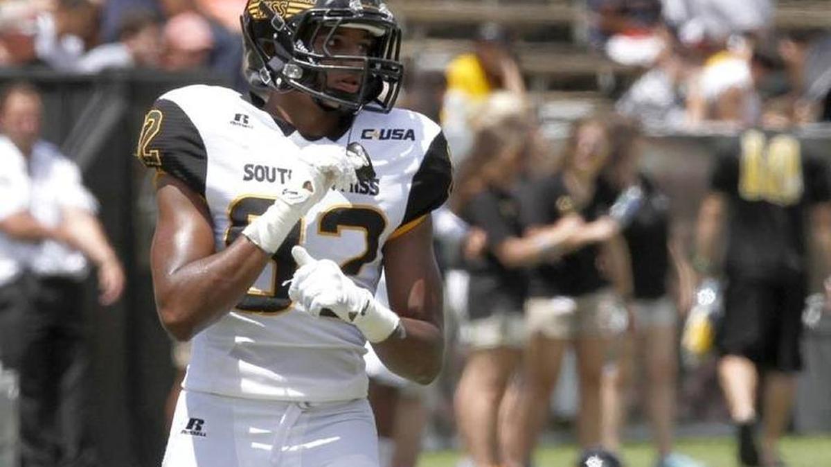 Trevor Terry of Long Beach catches a touchdown pass in the Southern Miss spring game Saturday in Hattiesburg. Kentucky plays at Southern Miss in the 2017 season opener.