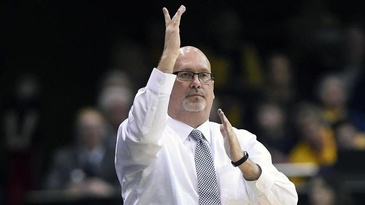 East Tennessee State's head coach Steve Forbes directs his team during the 2017 Southern Conference tournament championship game in Asheville, N.C. on March 6, 2017.