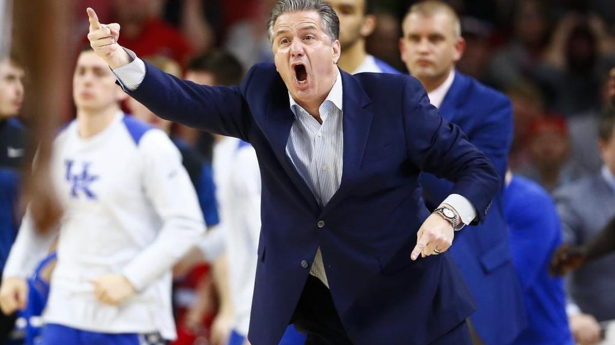 Kentucky Wildcats head coach John Calipari yelled down the court during a game against the Arkansas Razorbacks on Tuesday, Feb. 20, 2018 in Bud Walton Arena. UK won the game 87-72.