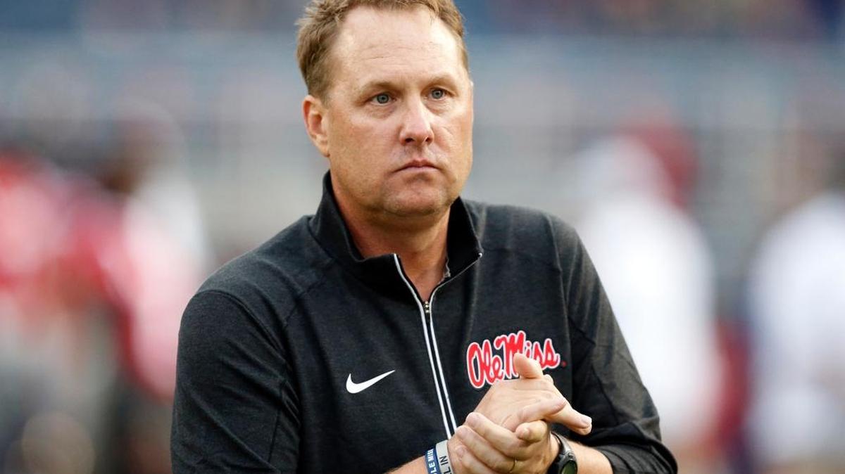 In this Oct. 24, 2015, file photo, Mississippi football coach Hugh Freeze watches his team warmup before an NCAA college football game against Texas A&M in Oxford, Miss. Speaking at the Southeastern Conference’s annual meetings Tuesday, May 31, 2016, Freeze delivered a lengthy, prepared statement and then took several questions about violations involving first-round NFL draft pick Laremy Tunsil.